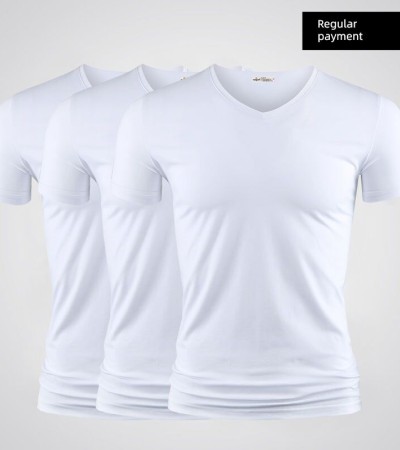 Modal男式纯色V领修身冰丝短袖衬衫 Modal男式纯色V领修身冰丝短袖衬衫