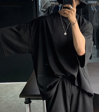 RisingHope Korea INCERUN 2PCS男士短袖T恤短袖套装运动运动套装休闲套装 RisingHope Korea INCERUN 2PCS男士短袖T恤短袖套装运动运动套装休闲套装