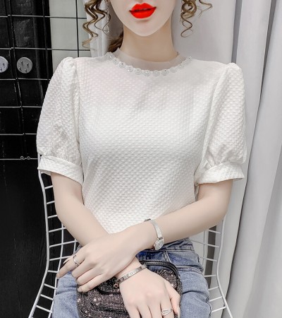 AIYIKU网眼圆领雪纺女式衬衫2023年夏季新款韩版时尚纯色女式T恤 AIYIKU网眼圆领雪纺女式衬衫2023年夏季新款韩版时尚纯色女式T恤